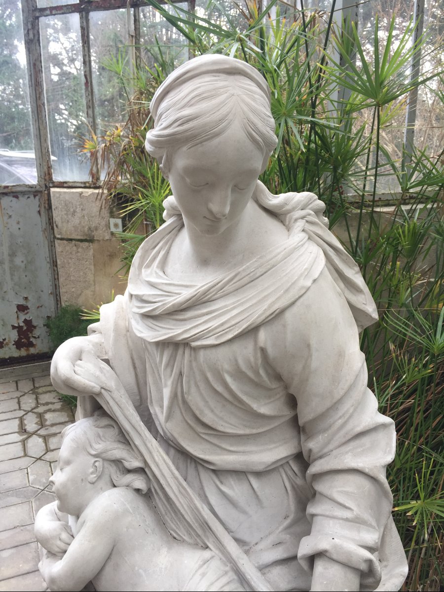 Large Plaster Statue Of The Virgin And Child, 19th Century-photo-3