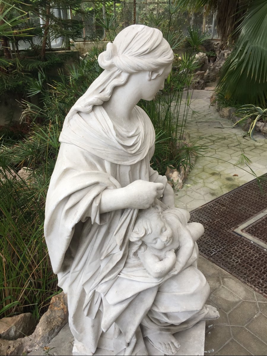 Large Plaster Statue Of The Virgin And Child, 19th Century-photo-4