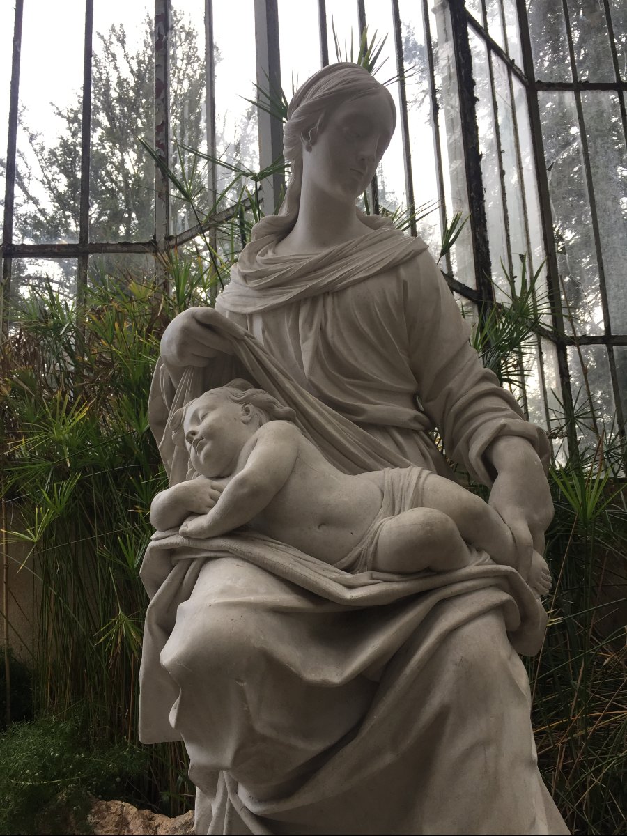 Large Plaster Statue Of The Virgin And Child, 19th Century-photo-1