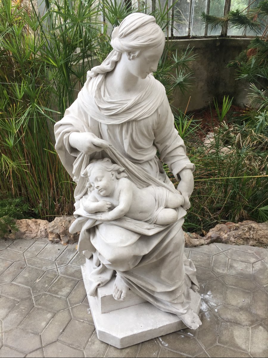Large Plaster Statue Of The Virgin And Child, 19th Century