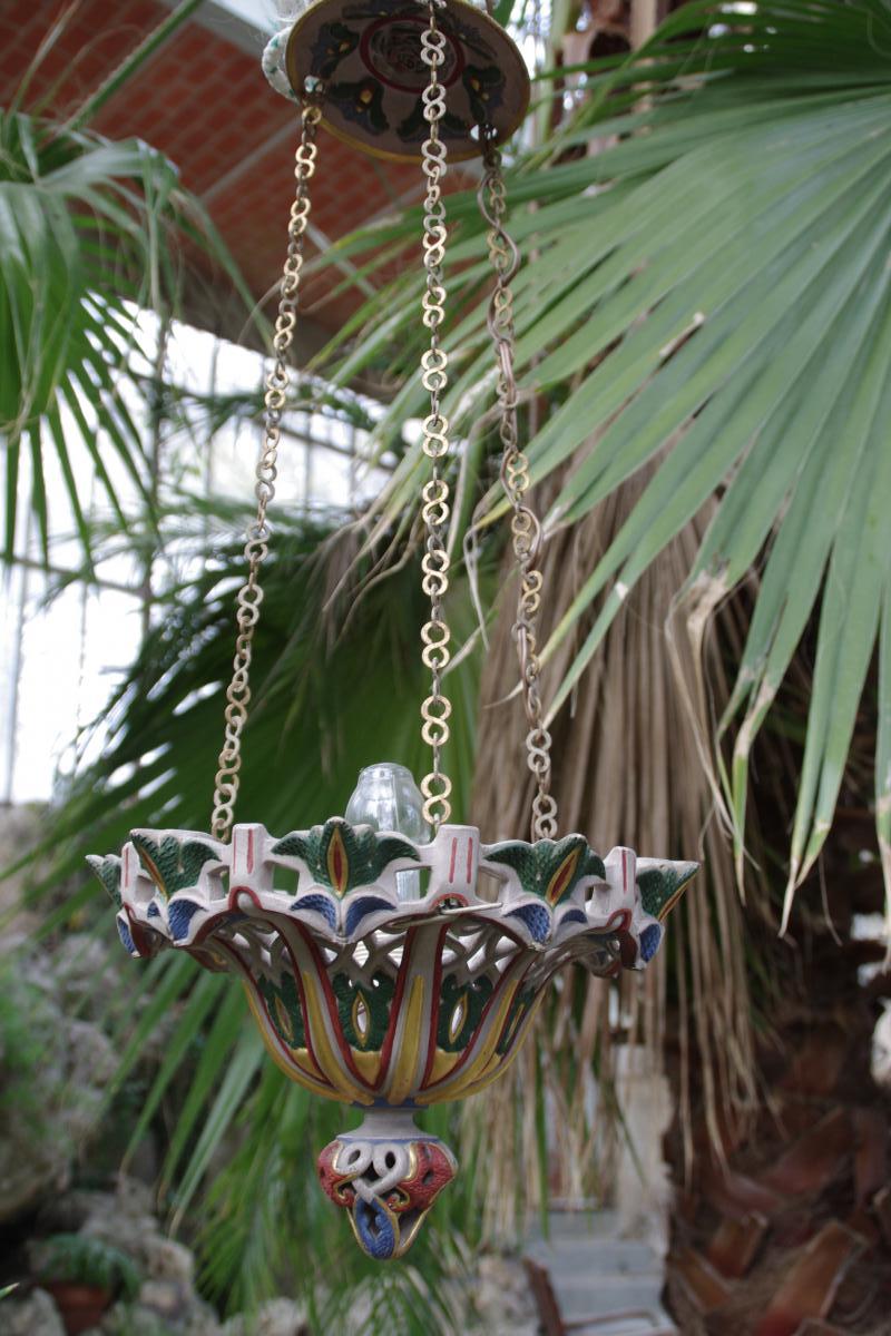 Paire De Suspension En Terre Cuite Polychrome-photo-3