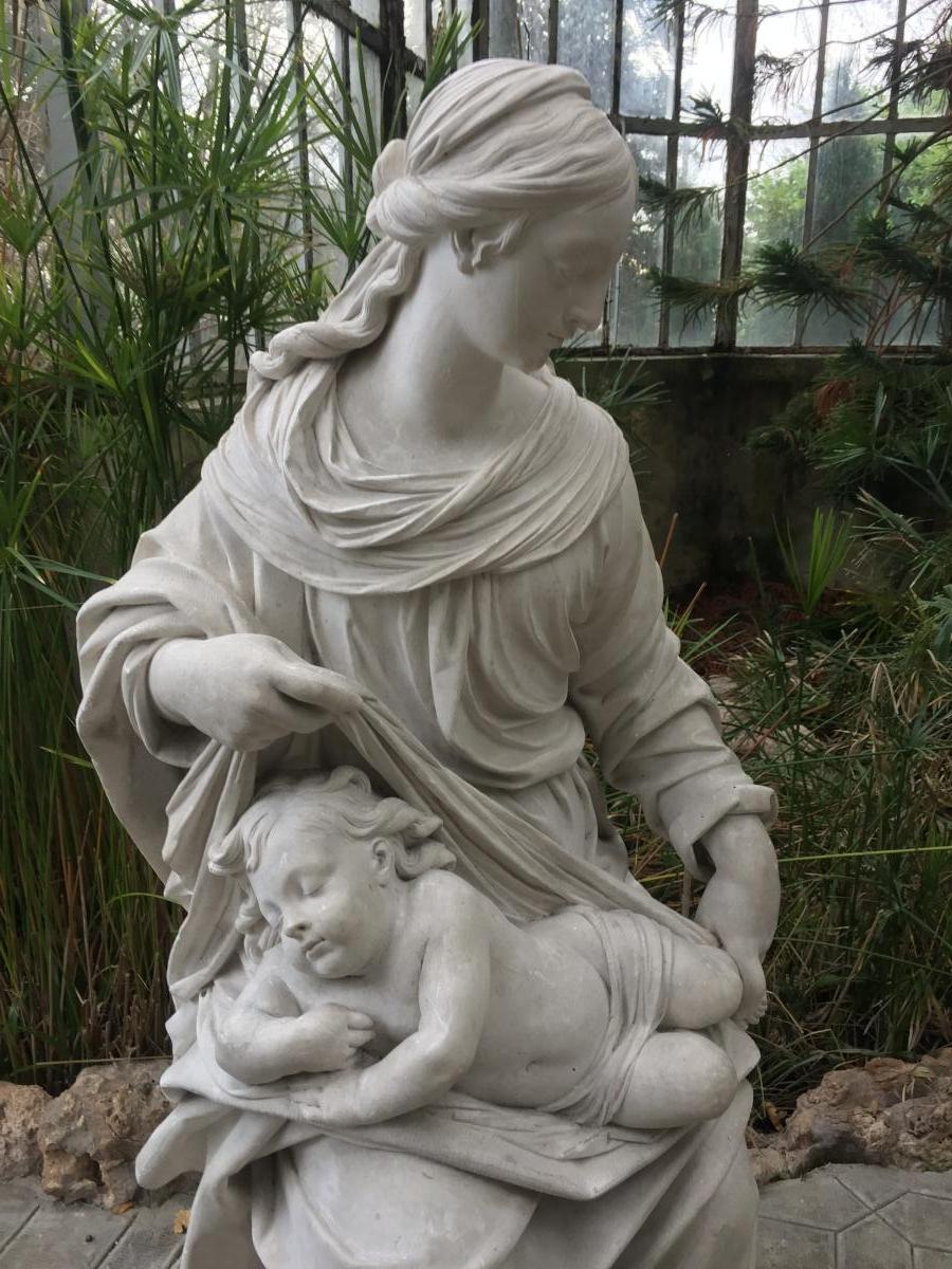 Grande Vierge à l'Enfant En Plâtre-photo-2