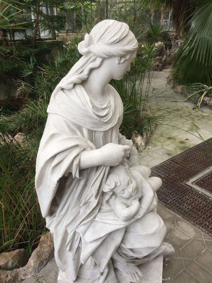 Grande Vierge à l'Enfant En Plâtre-photo-4