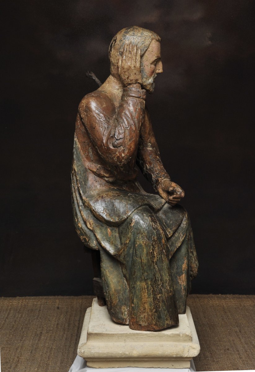 Saint Personnage En Bois Sculpté Polychrome-photo-3