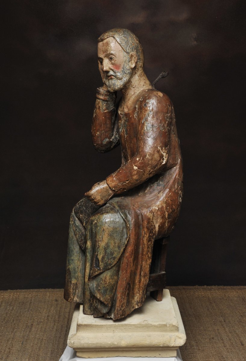 Saint Personnage En Bois Sculpté Polychrome-photo-4