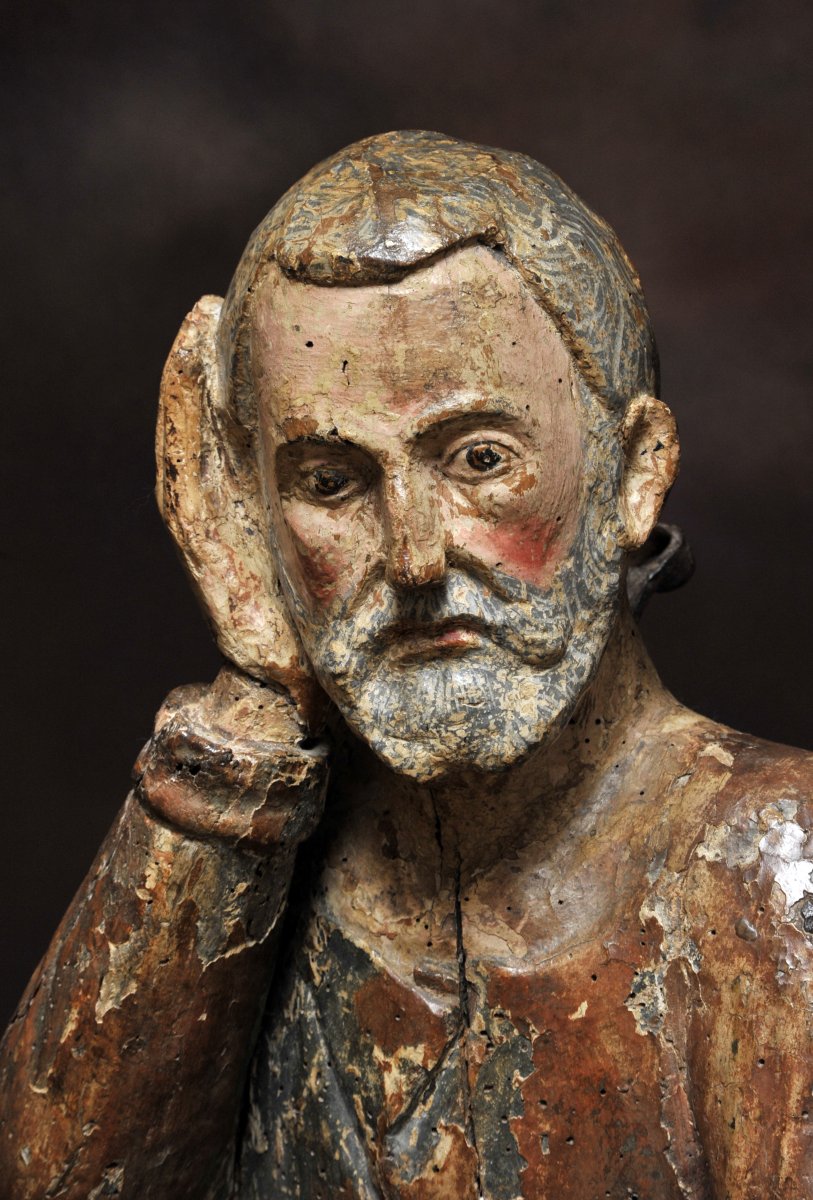 Saint Personnage En Bois Sculpté Polychrome-photo-2
