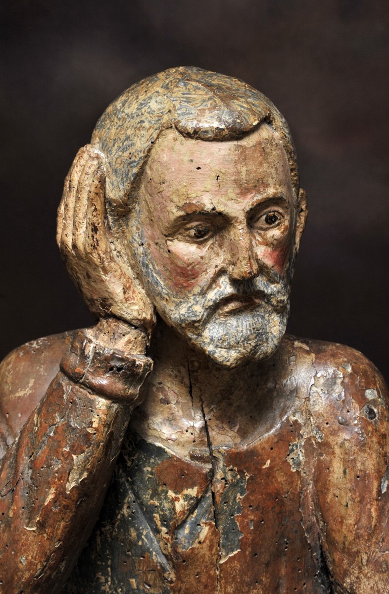 Saint Personnage En Bois Sculpté Polychrome