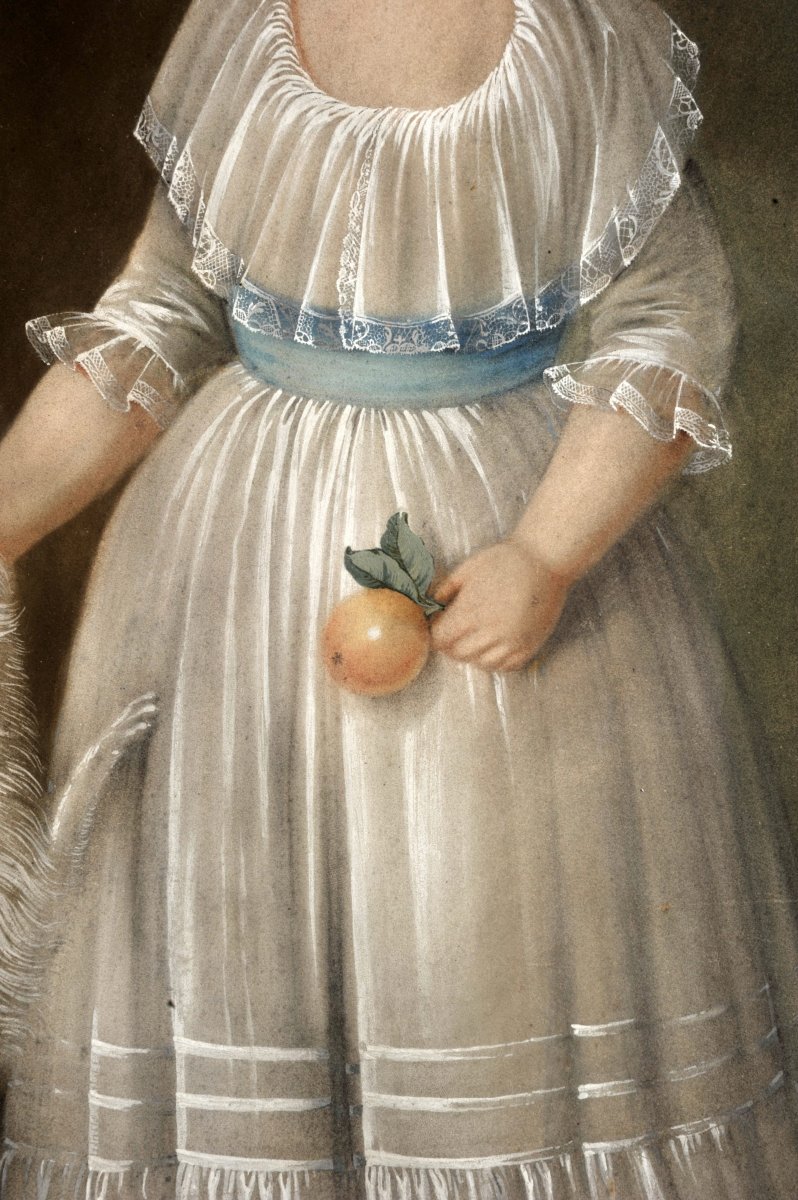 Pastel Of The Late 18th Century, Portrait Of Little Girl With Dog-photo-3