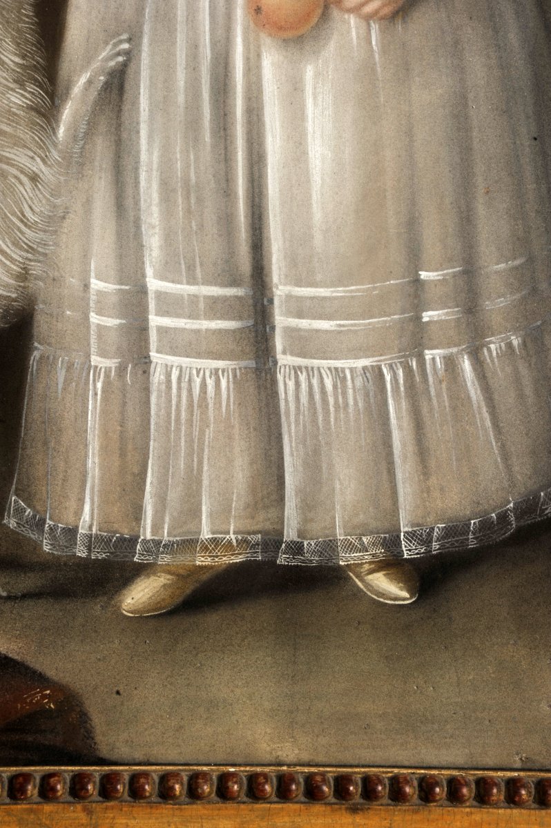Pastel Of The Late 18th Century, Portrait Of Little Girl With Dog-photo-4