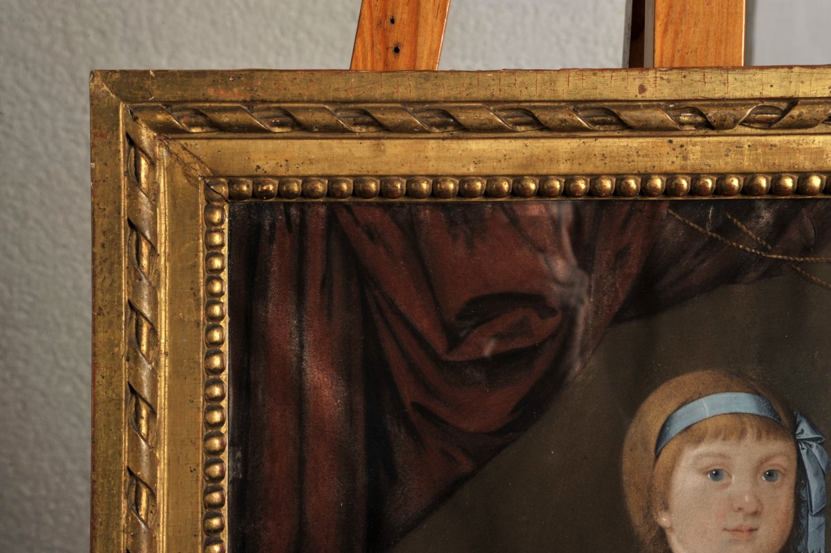 Pastel Of The Late 18th Century, Portrait Of Little Girl With Dog-photo-2