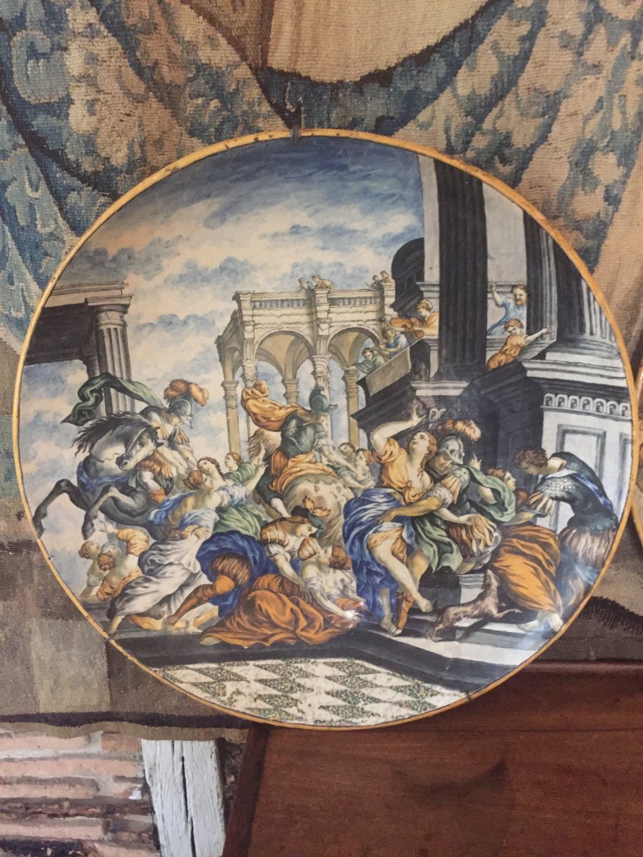 Grande Paire De Plats En Faience Italienne De La Fin Du XIXeme Siècle-photo-2