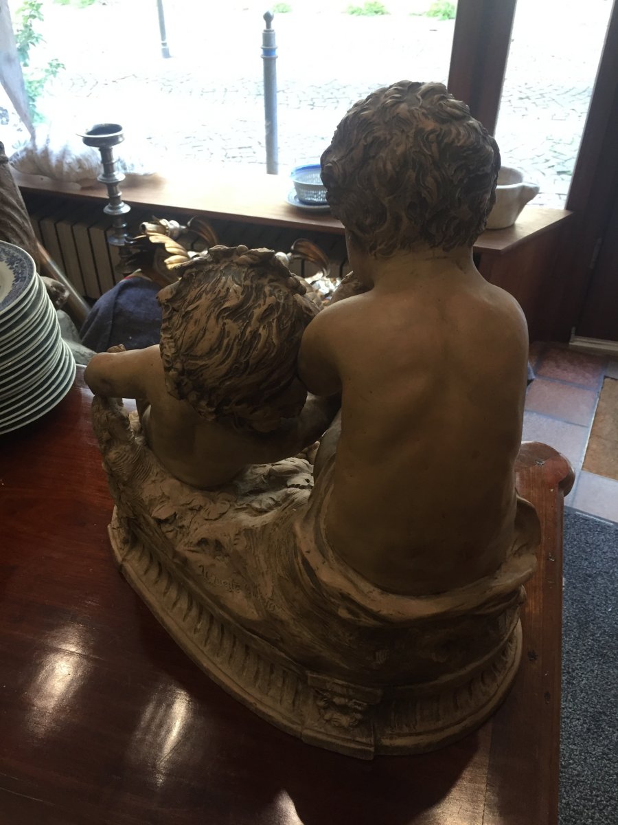 Group In Terracotta With Putti Vendangeurs XIXth Century-photo-2