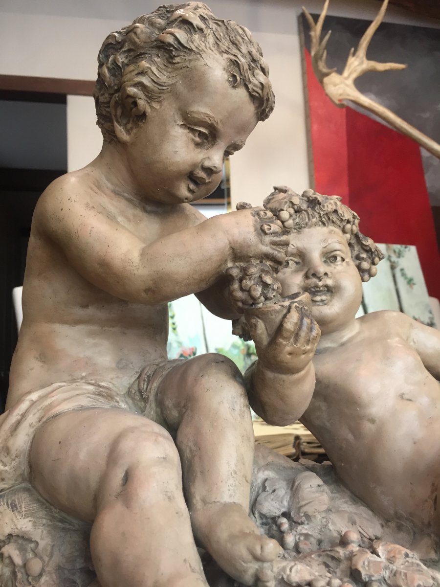 Group In Terracotta With Putti Vendangeurs XIXth Century