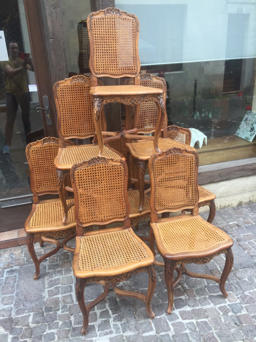 Belle Suite De 8 Chaises Cannées d'époque Louis XV-photo-2