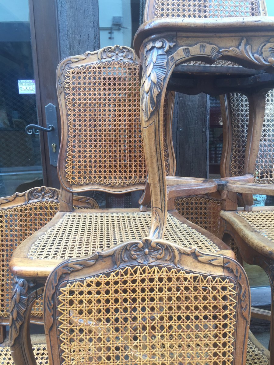 Belle Suite De 8 Chaises Cannées d'époque Louis XV-photo-1