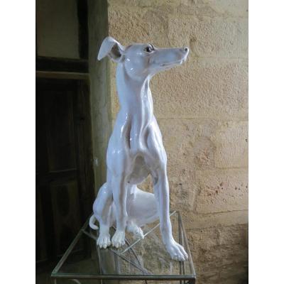 Levrier grandeur nature En Faience 