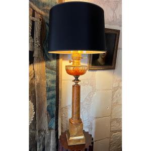 Carcel Lamp In Painted Sheet Metal, Signed, 19th Century.