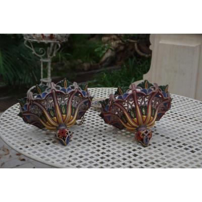 Pair Of Suspension Terracotta Polychrome