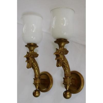Pair Of Bronze Wall Sconces