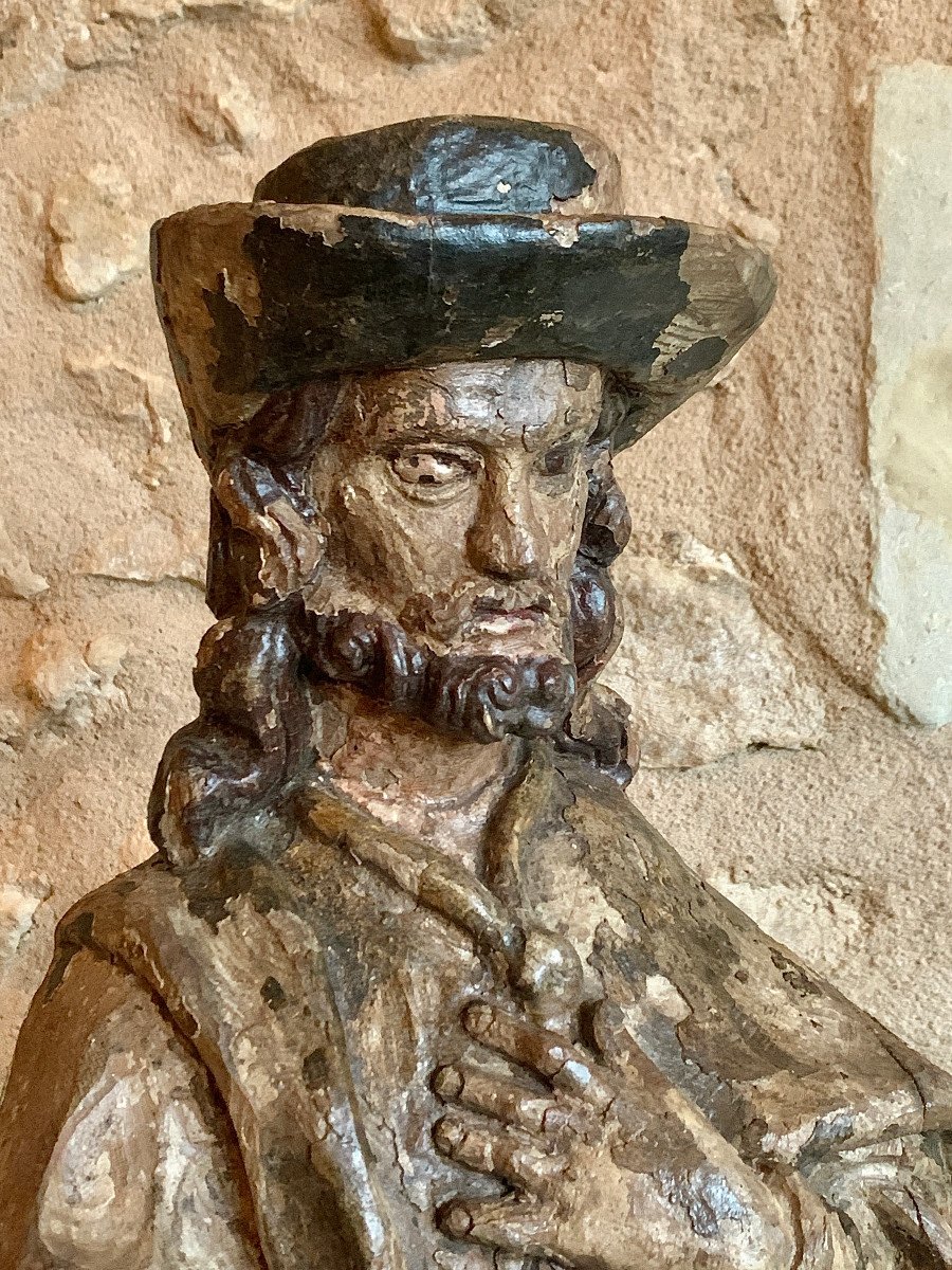 Statue Of Saint Roch, Carved Wood With Polychromy, XVIIth Century-photo-4