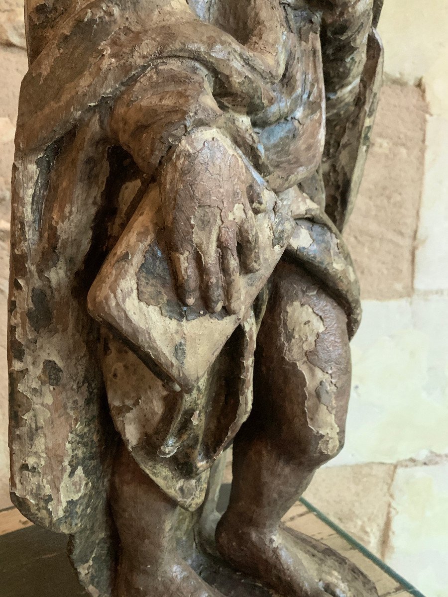 Statue Of Saint Roch, Carved Wood With Polychromy, XVIIth Century-photo-2