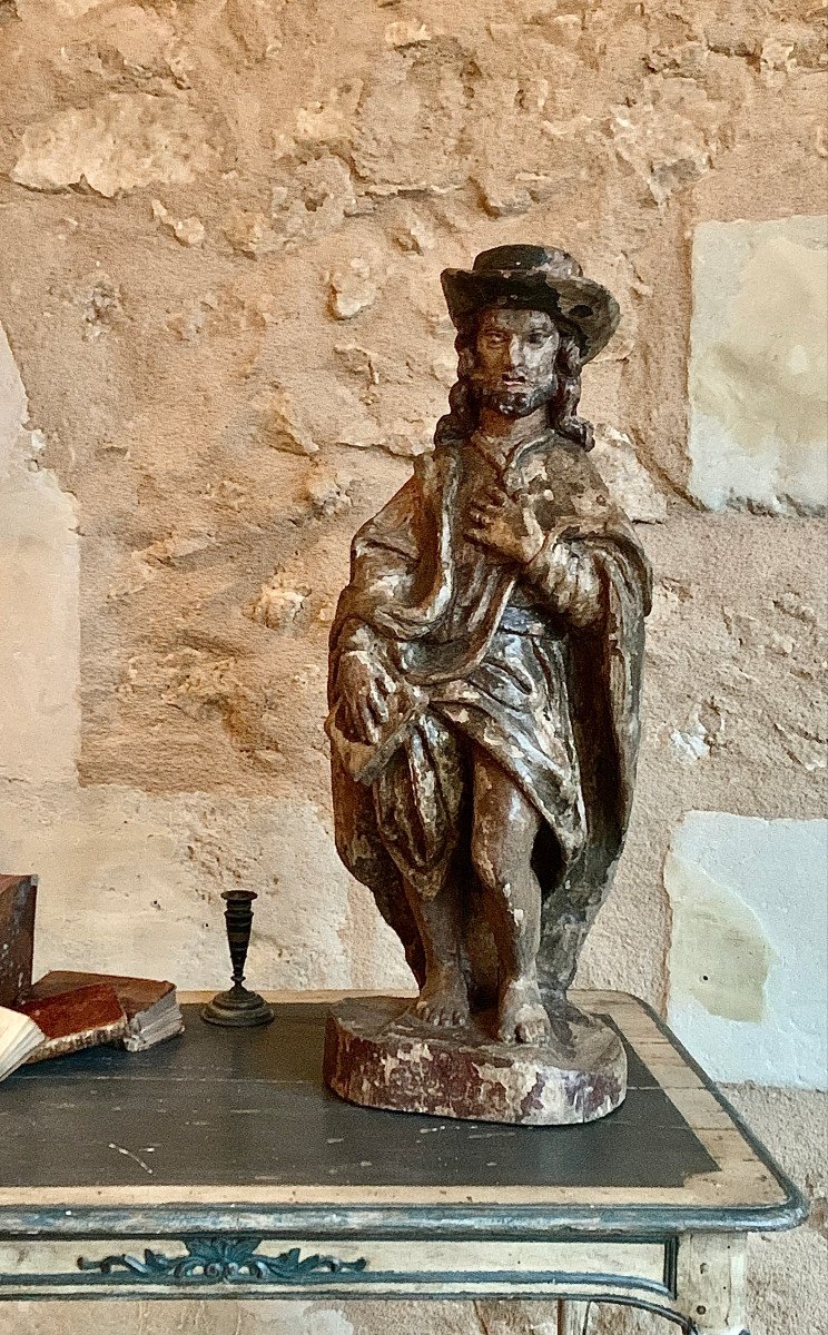 Statue Of Saint Roch, Carved Wood With Polychromy, XVIIth Century