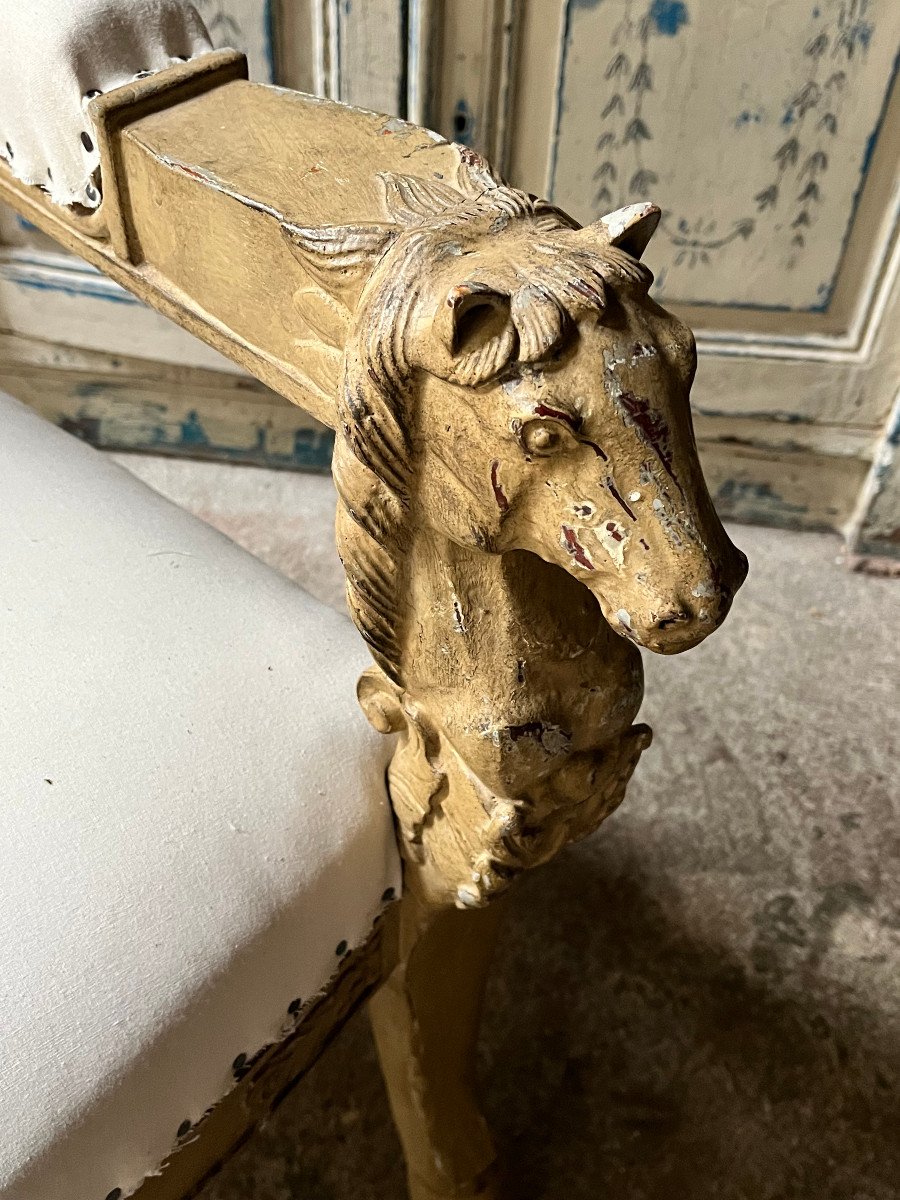 Empire Style Painted Wooden Armchair Decorated With Horse Heads. 20th Century. -photo-3