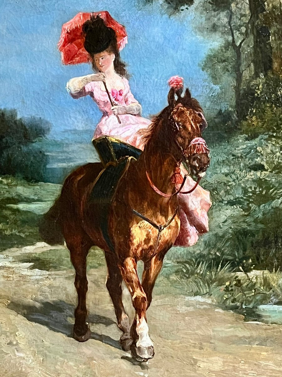 Tableau , Cavalière  En Amazone , Huile Sur Toile  Signée John Lewis Brown ( Jean Louis Brown )-photo-3
