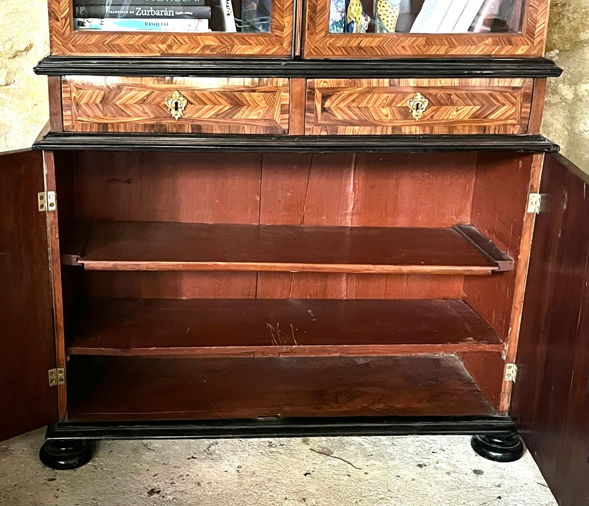 Display Cabinet, Bookcase, Louis XIV Period, Violet Wood Marquetry.-photo-3
