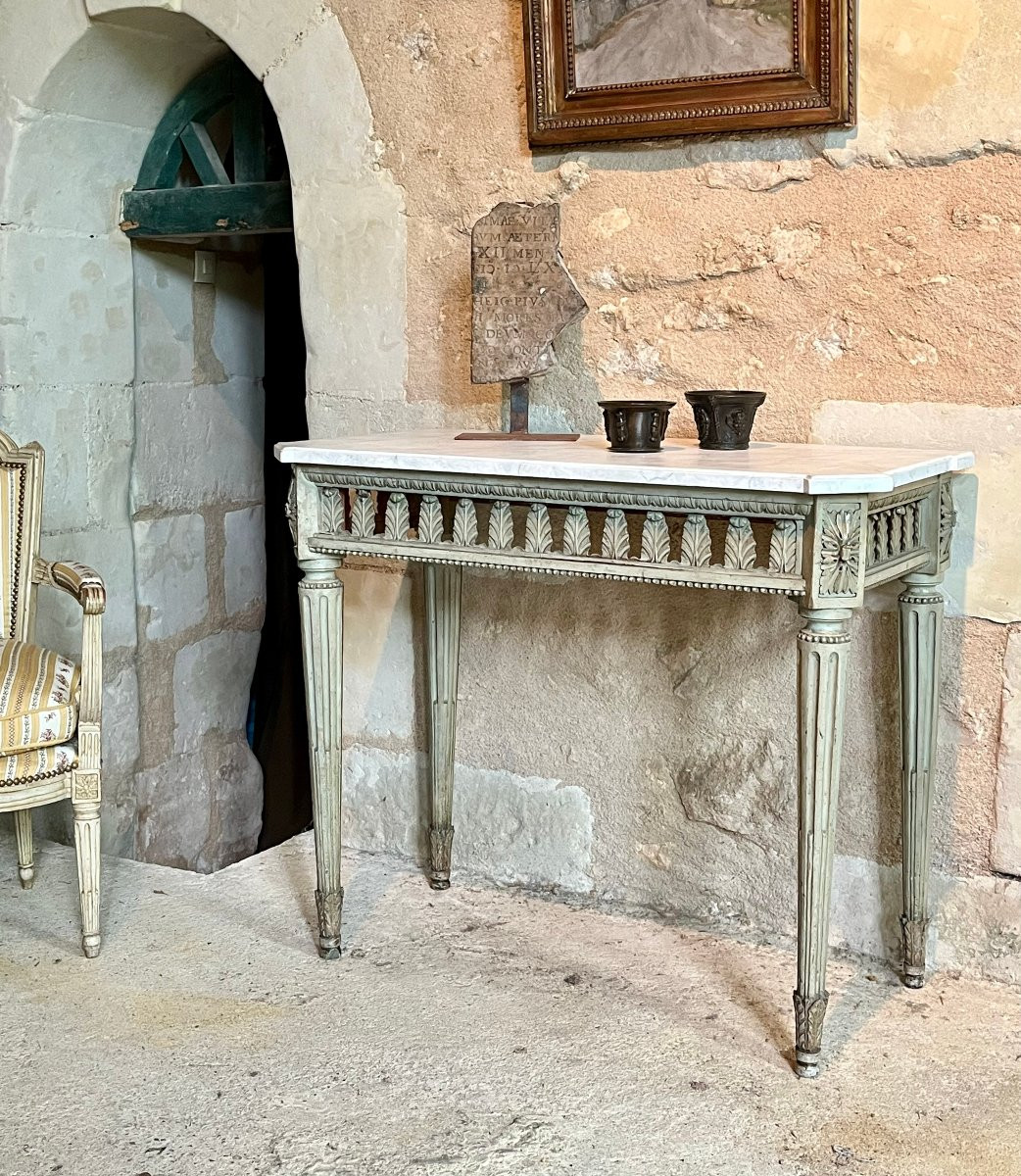 Console Provençale En Bois Peint . Fin XVIII ème Début XIX ème .  Plateau faux marbre-photo-2