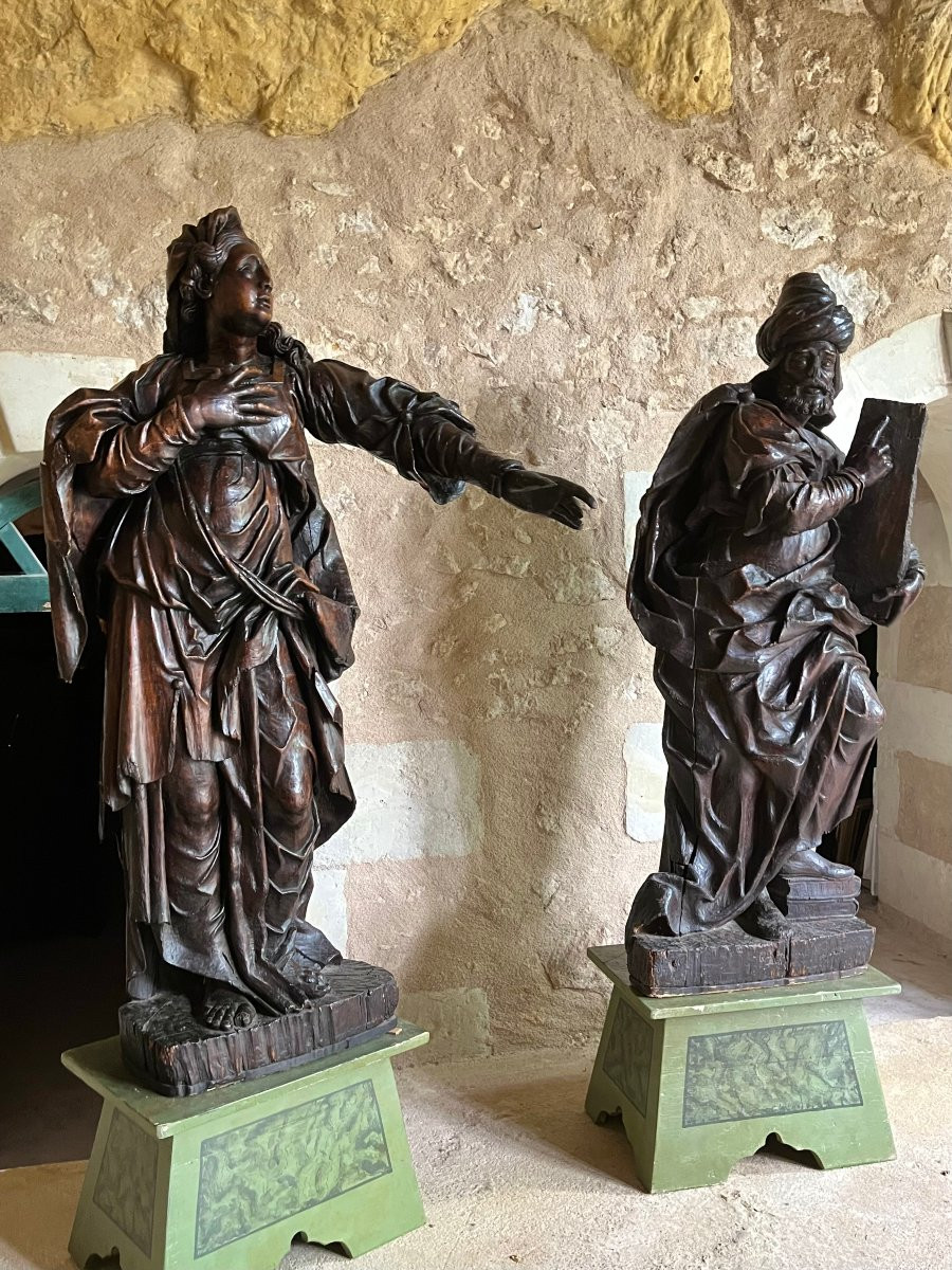 Paire de grandes statues en tilleul. Moïse et Marie-Madeleine . Fin XVII ème . -photo-3
