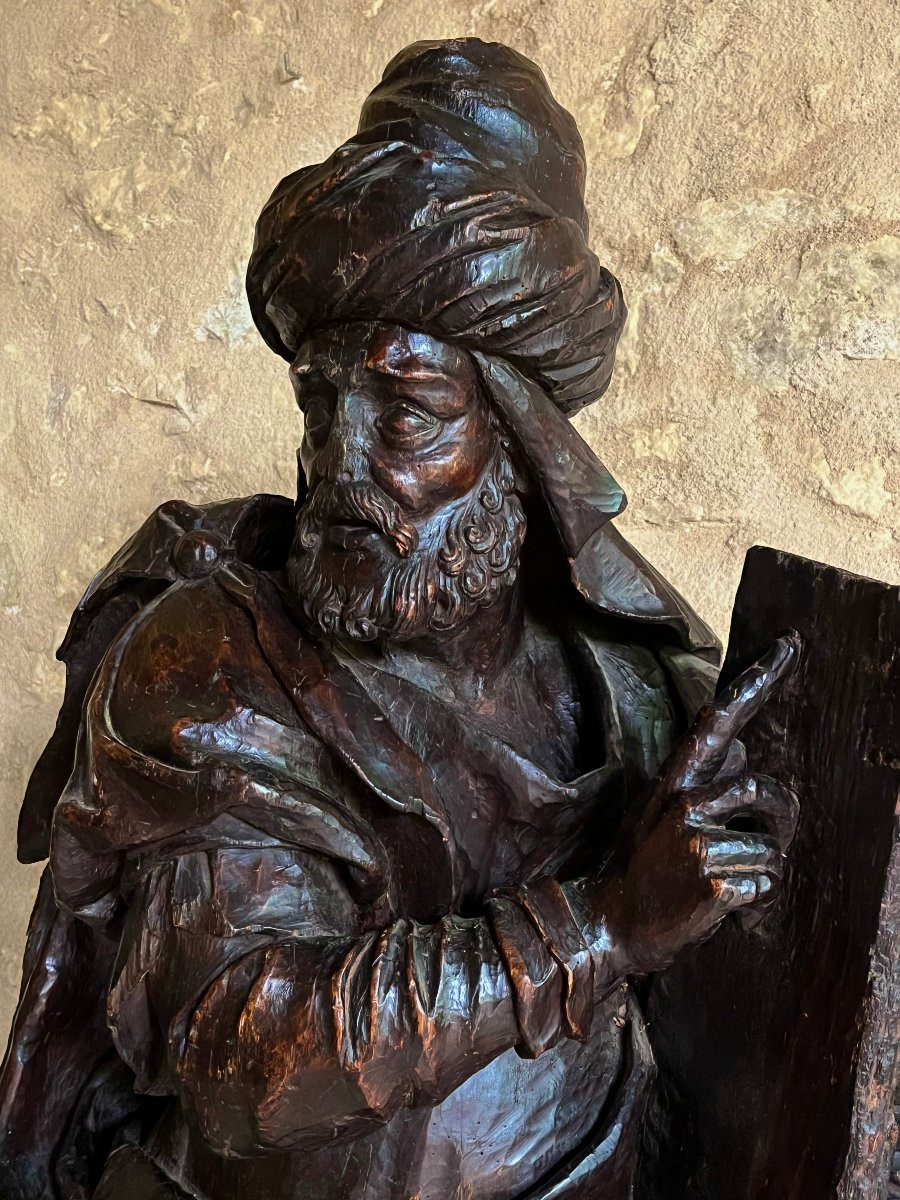 Paire de grandes statues en tilleul. Moïse et Marie-Madeleine . Fin XVII ème . -photo-1