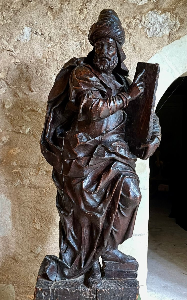 Paire de grandes statues en tilleul. Moïse et Marie-Madeleine . Fin XVII ème . -photo-4
