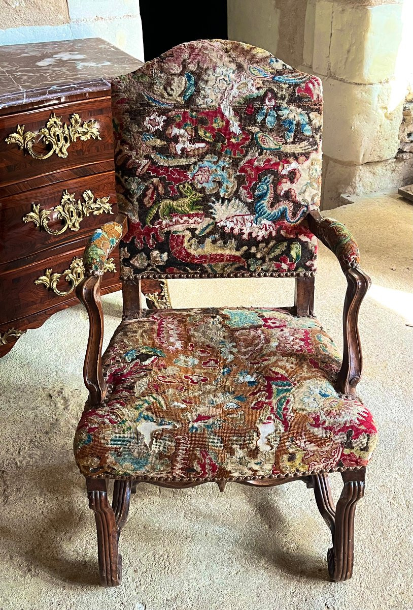 Paire de fauteuils d’époque 17 ème - 18 ème , tapisserie ancienne-photo-4