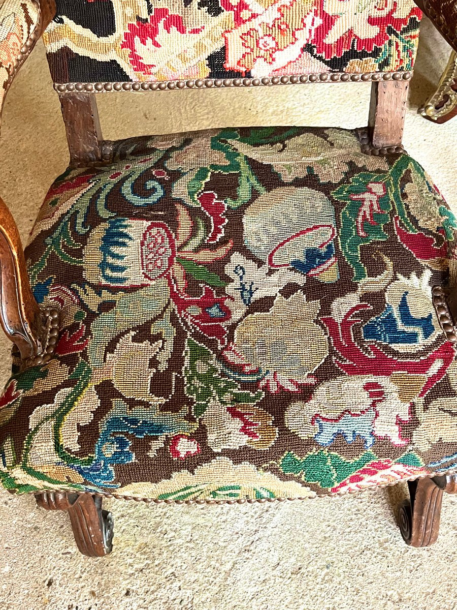 Paire de fauteuils d’époque 17 ème - 18 ème , tapisserie ancienne-photo-6
