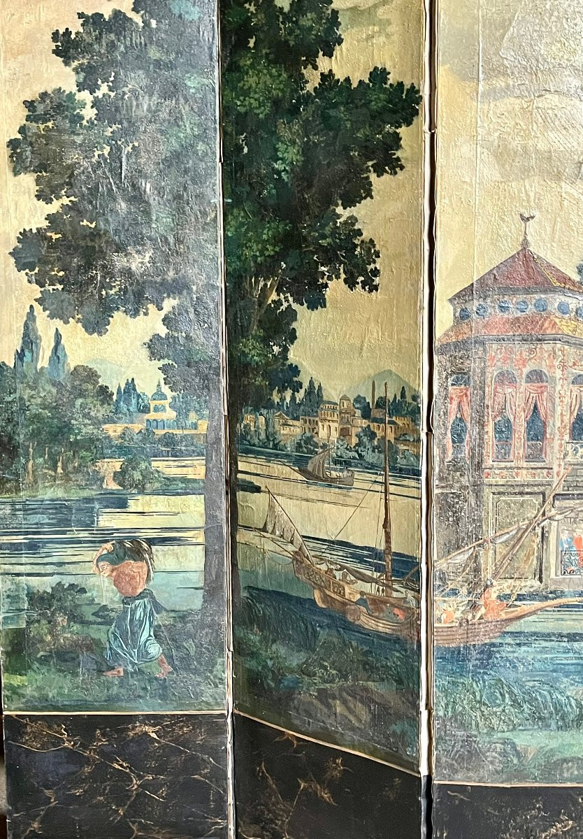 Les rives du Bosphore . Paravents , papier peint  Dufour . XIX ème siècle-photo-1