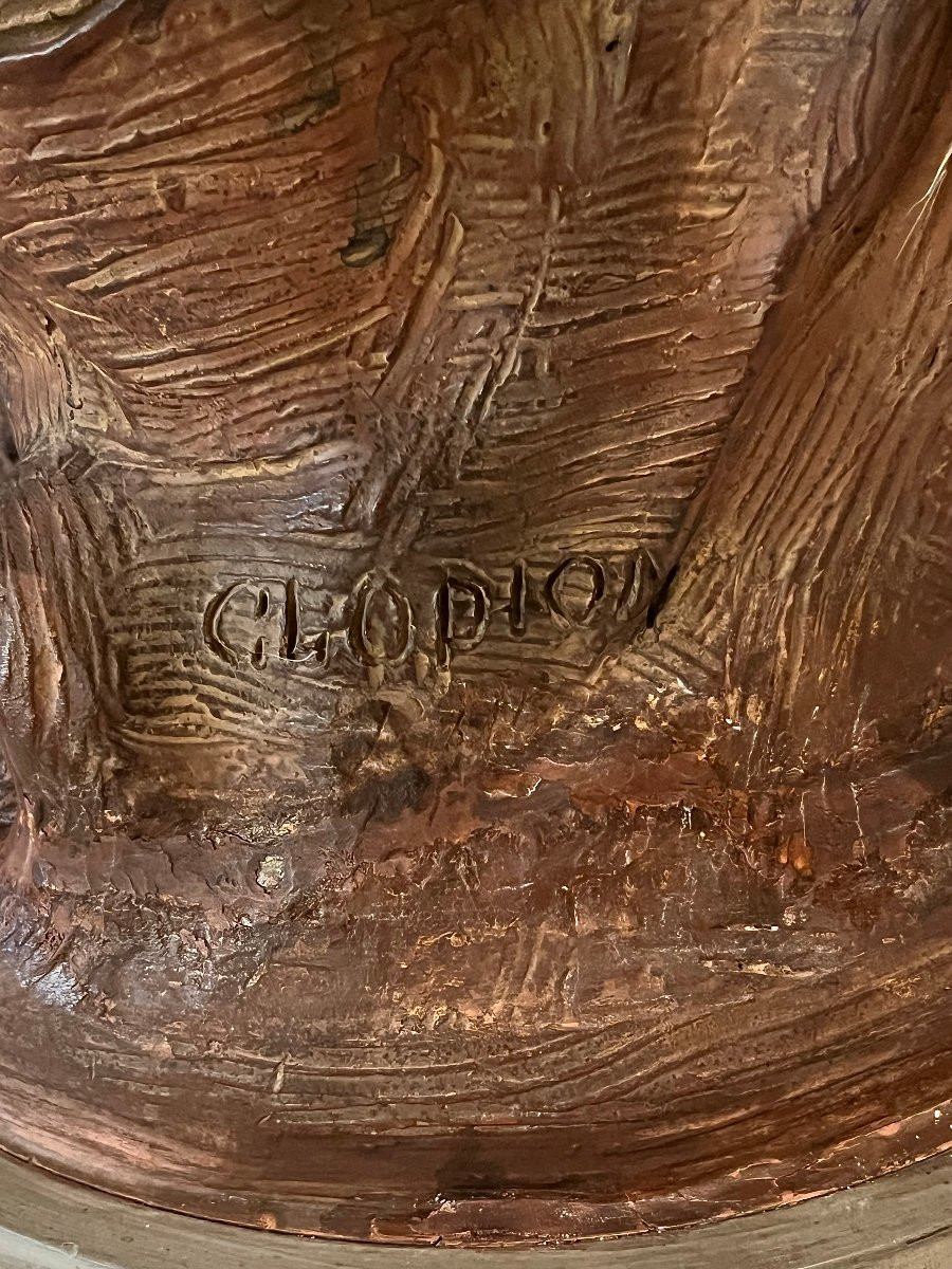 Faune jouant avec des enfants . Terre cuite signée Clodion. -photo-6