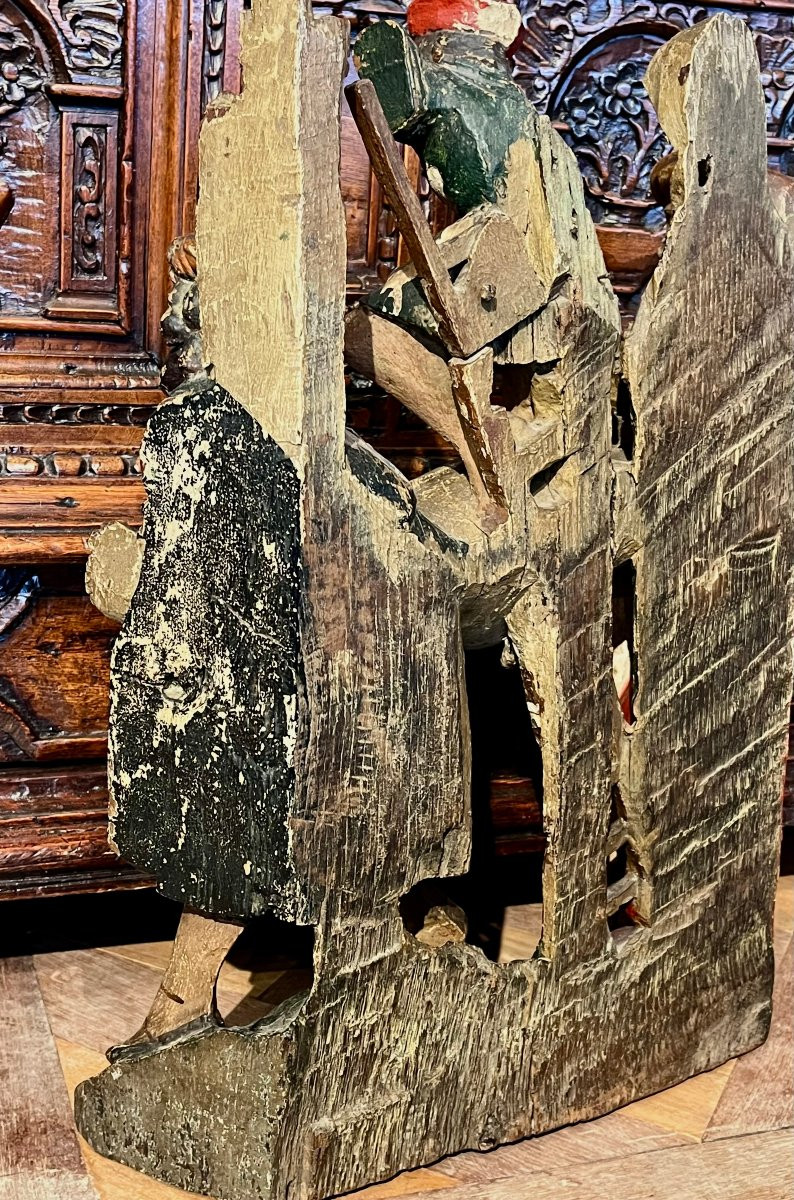 Retable XVI ème siècle . la Déposition du Christ . Bois sculpté. -photo-4