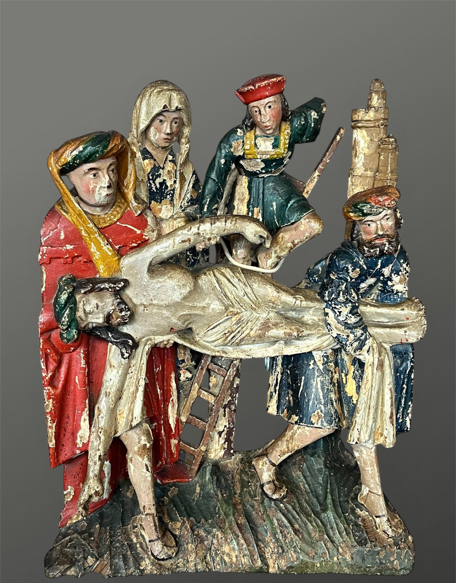 Retable XVI ème siècle . la Déposition du Christ . Bois sculpté. 
