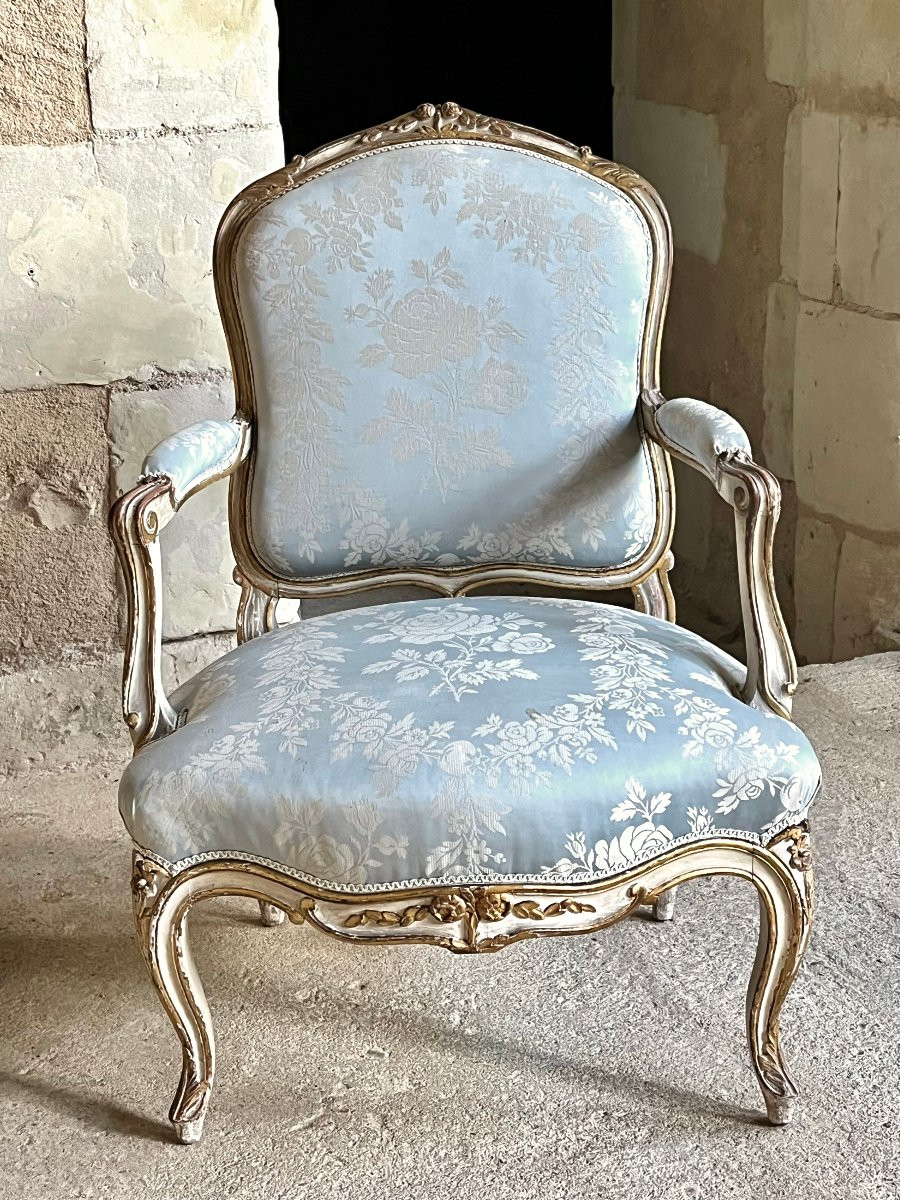 Pair Of Painted And Gilded Wood Armchairs With Queen Backs, Late 19th Century-photo-2