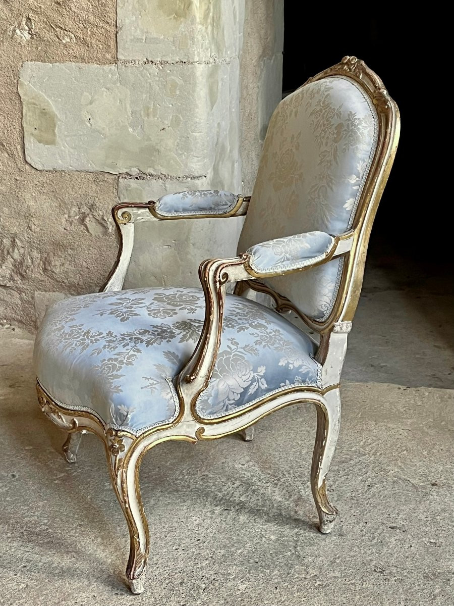 Pair Of Painted And Gilded Wood Armchairs With Queen Backs, Late 19th Century-photo-3