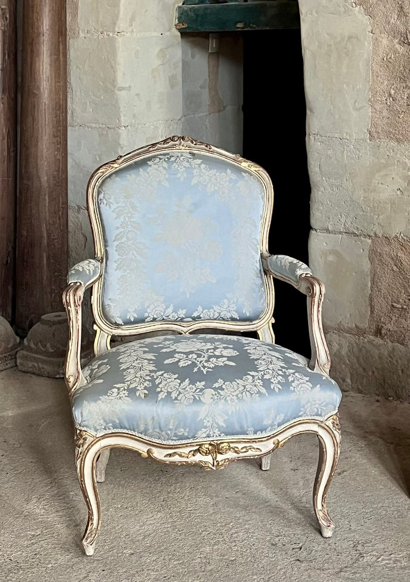 Pair Of Painted And Gilded Wood Armchairs With Queen Backs, Late 19th Century-photo-4