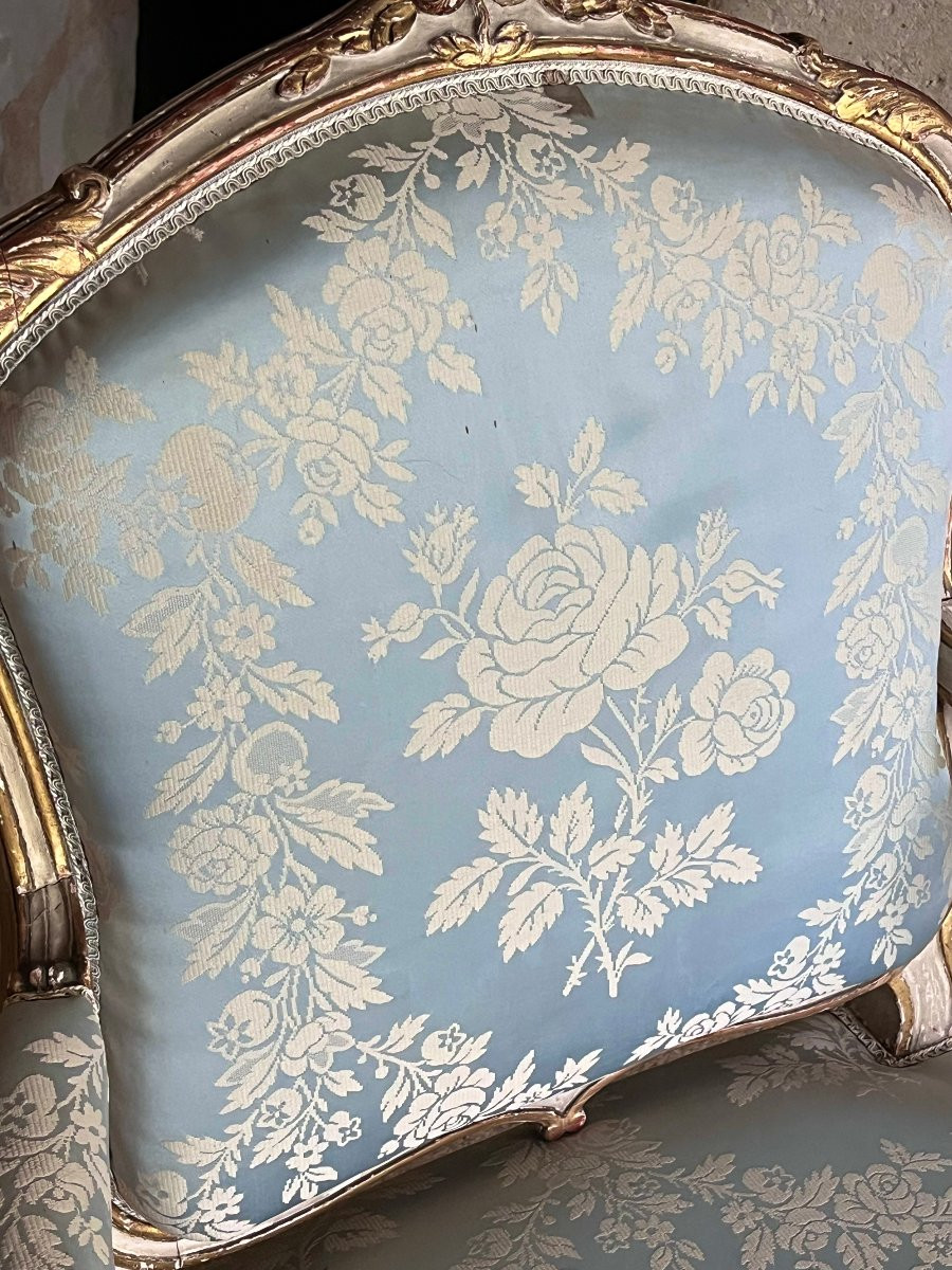 Pair Of Painted And Gilded Wood Armchairs With Queen Backs, Late 19th Century-photo-3