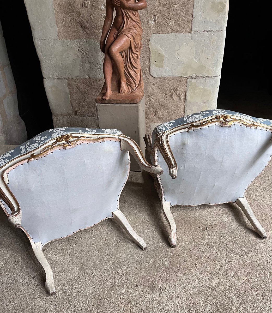 Pair Of Painted And Gilded Wood Armchairs With Queen Backs, Late 19th Century-photo-8