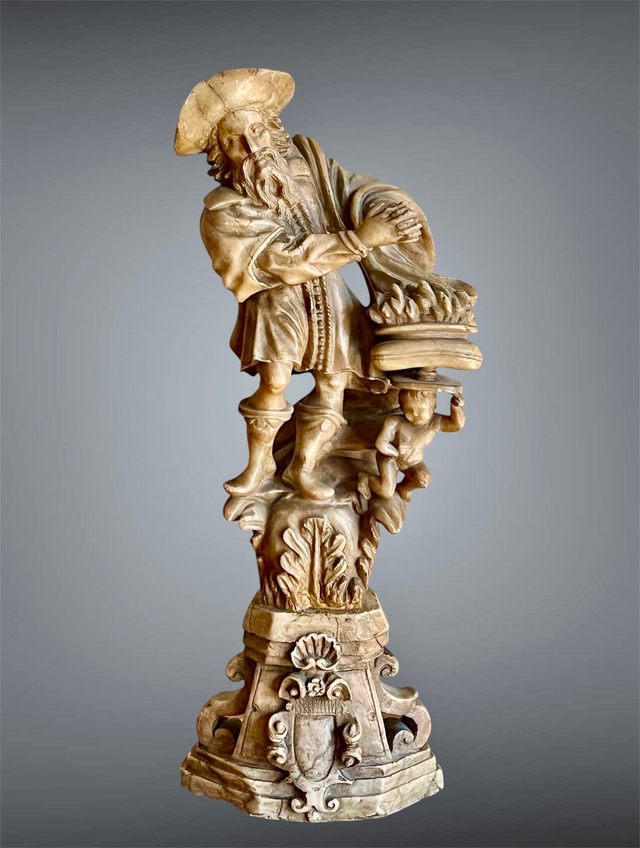  Pair Of Allegorical Sculptures In Alabaster, 17th Century. -photo-3