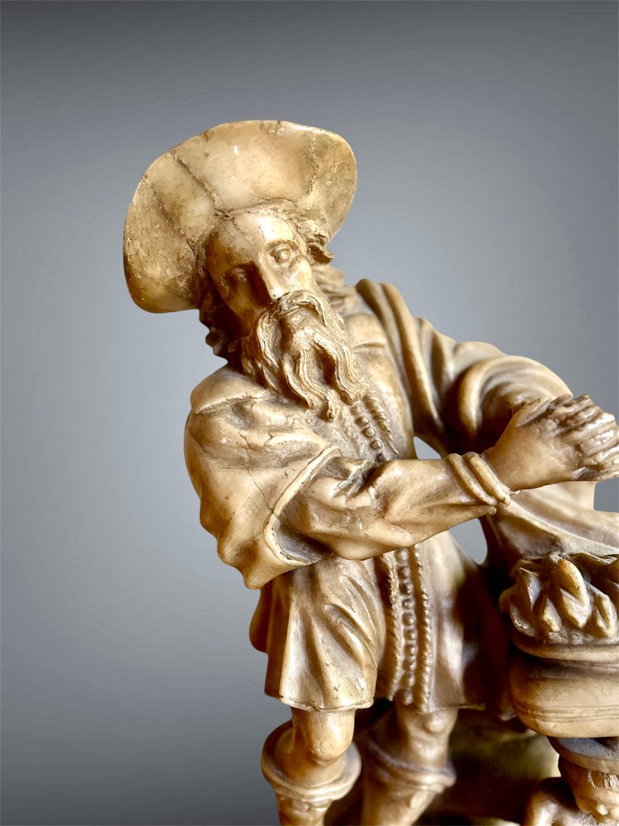  Pair Of Allegorical Sculptures In Alabaster, 17th Century. -photo-2