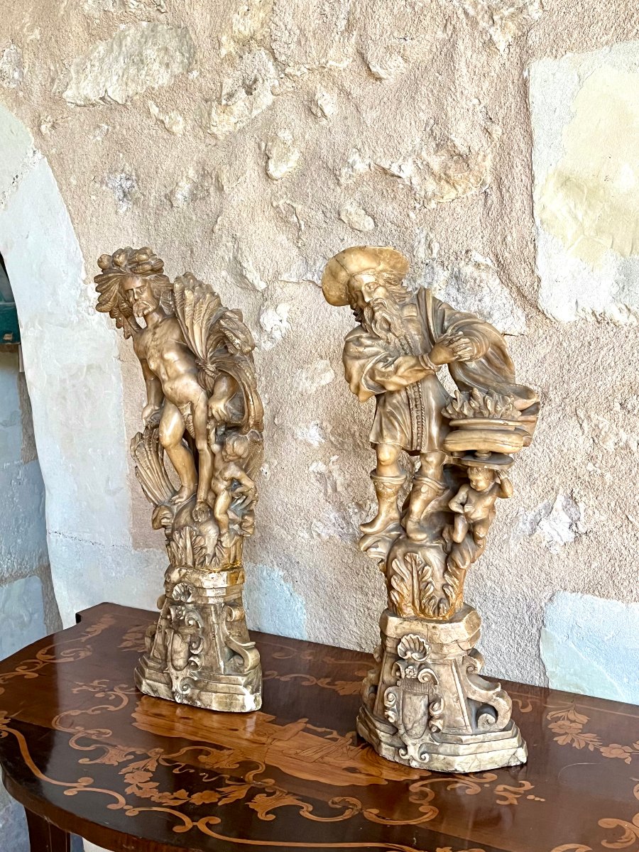  Pair Of Allegorical Sculptures In Alabaster, 17th Century. -photo-7