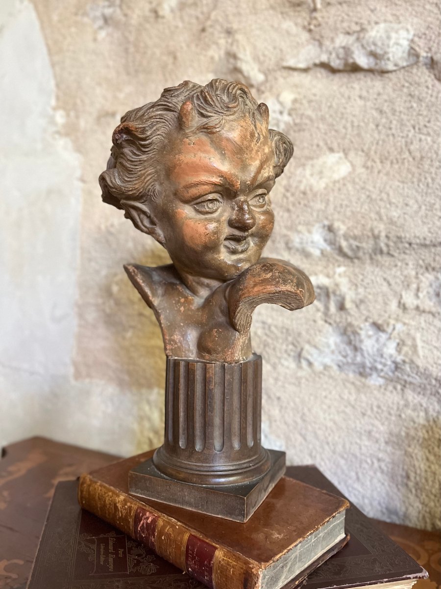 Bust Of A Young Satyr, Terracotta After J-b Carpeaux. 19th Century -photo-2