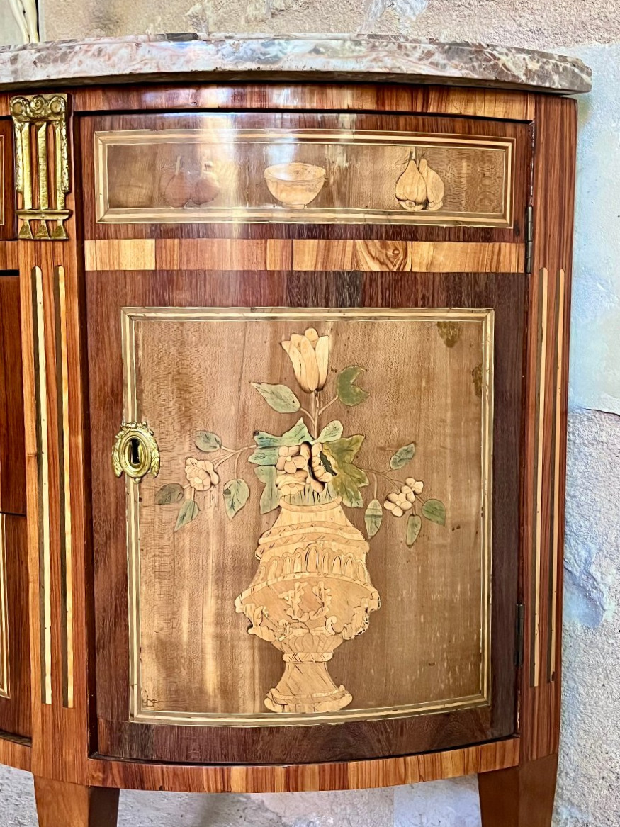 Louis XVI Half-moon Chest Of Drawers. Commode Demi-lune . Stamped  M.ohneberg -photo-4