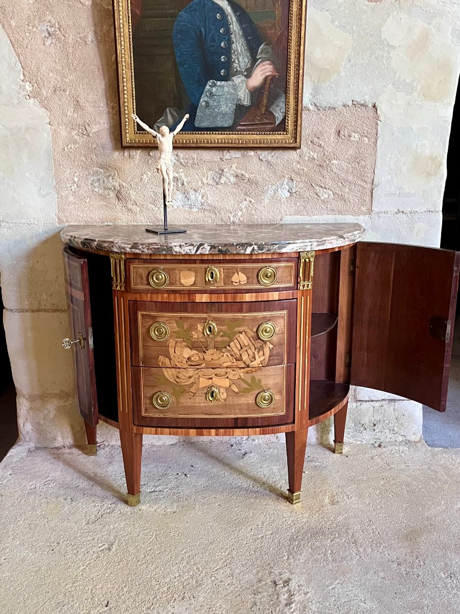 Louis XVI Half-moon Chest Of Drawers. Commode Demi-lune . Stamped  M.ohneberg -photo-3